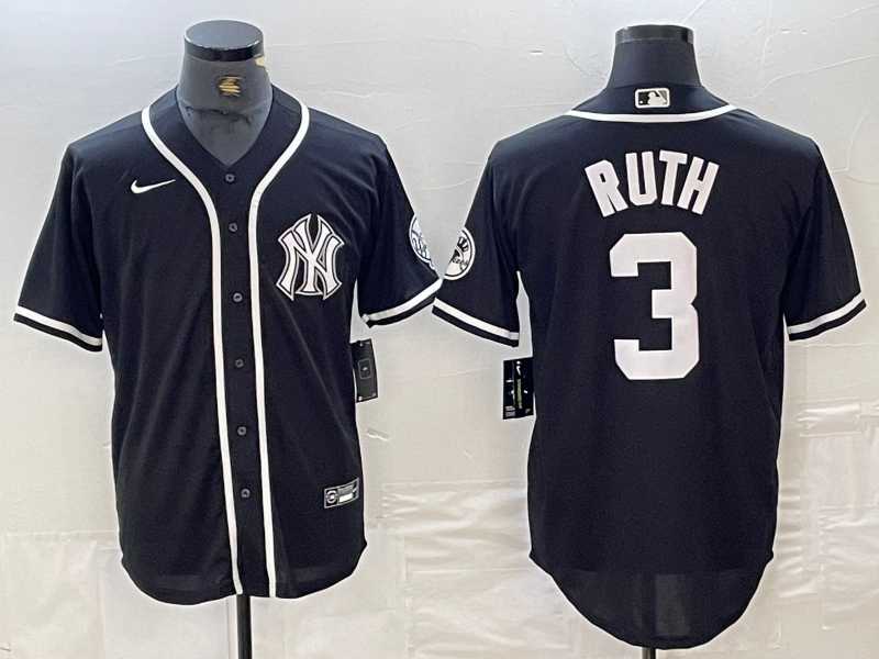 Men%27s New York Yankees #3 Babe Ruth Black White Cool Base Stitched Jersey->new york yankees->MLB Jersey